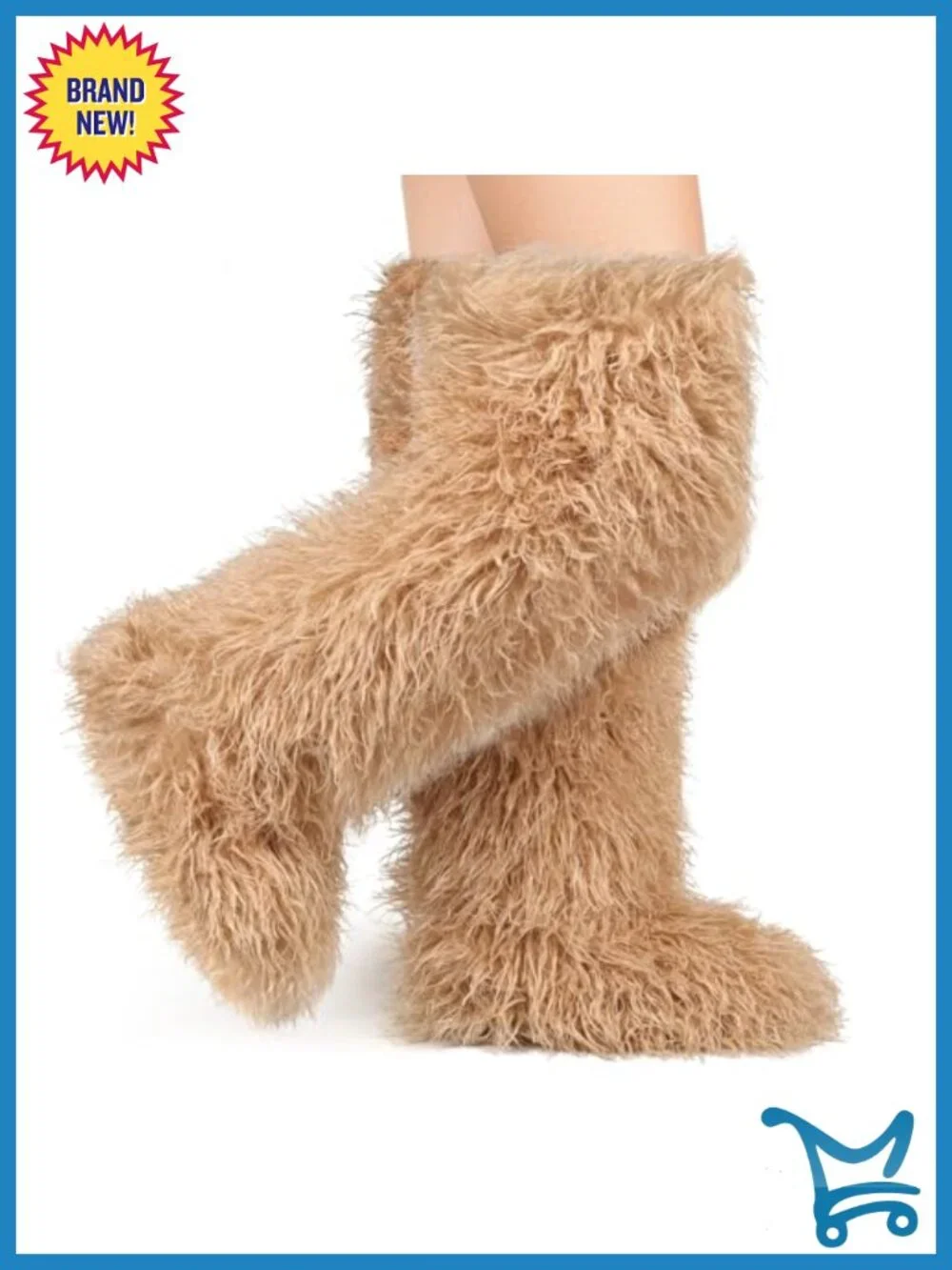 Over the Knee Fur Boots - Women's Faux Fur Thigh High Tall Snow Boots Round Toe